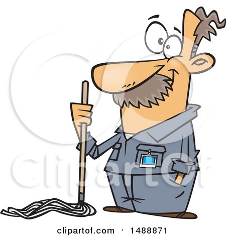 Clipart of a Cartoon Caretaker or Janitor Custodian Man with a Mop - Royalty Free Vector Illustration by toonaday