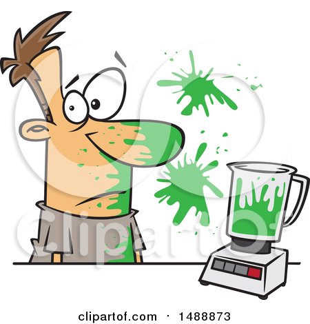 Clipart of a Cartoon Man Splattered with Parts of a Green Smoothie - Royalty Free Vector Illustration by toonaday