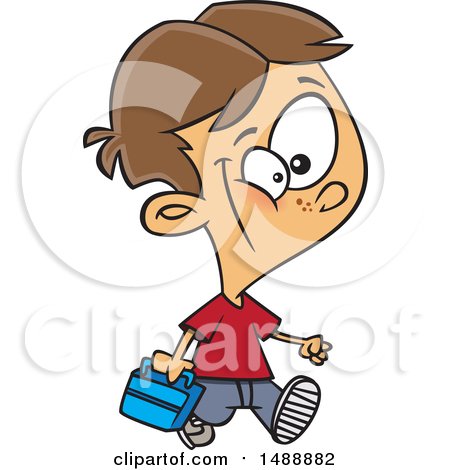 Clipart of a Cartoon Boy Walking with a Lunch Box - Royalty Free Vector Illustration by toonaday