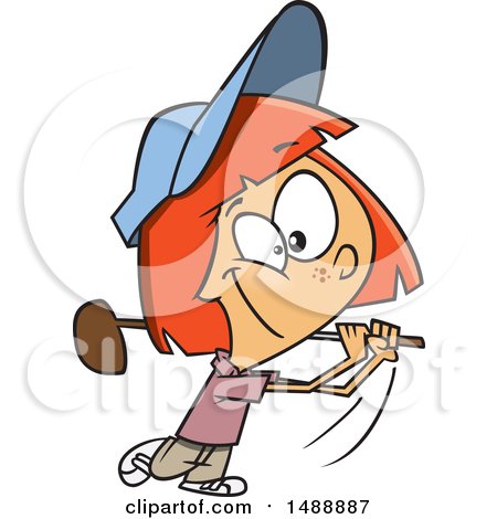 Clipart of a Cartoon Girl Golfing - Royalty Free Vector Illustration by toonaday
