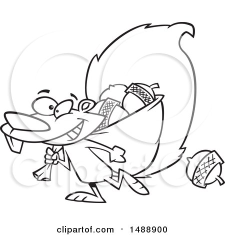Clipart of a Cartoon Lineart Squirrel Gathering Acorns - Royalty Free Vector Illustration by toonaday