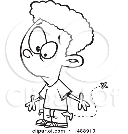 Clipart of a Cartoon Lineart Broke Boy with His Pockets Turned out - Royalty Free Vector Illustration by toonaday