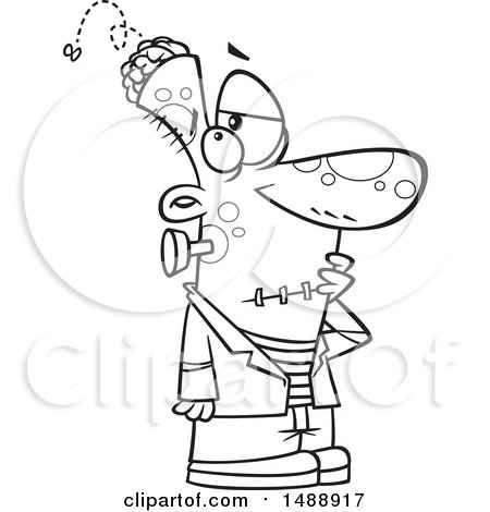 Clipart of a Cartoon Lineart Incomplete Frankenstein Missing the Top of His Head - Royalty Free Vector Illustration by toonaday