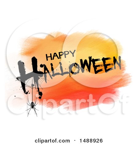 Clipart of a Grungy Happy Halloween Greeting over Orange Watercolor on White - Royalty Free Vector Illustration by KJ Pargeter