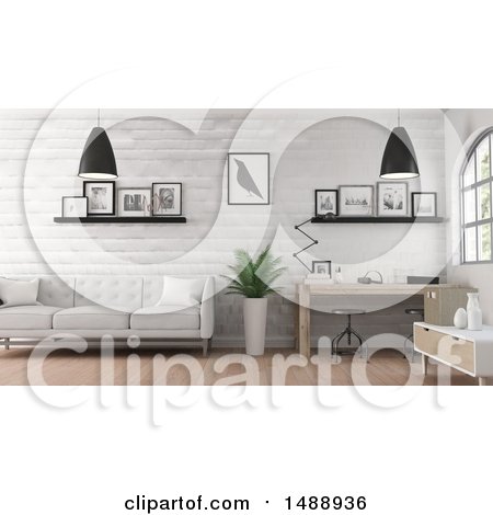 Clipart of a 3d Office Interior - Royalty Free Illustration by KJ Pargeter