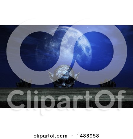 Clipart of a 3d Alien or Demon Looking over a Surface - Royalty Free Illustration by KJ Pargeter