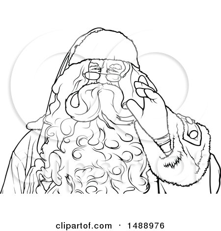 Clipart of a Black and White Santa Waving - Royalty Free Vector Illustration by dero