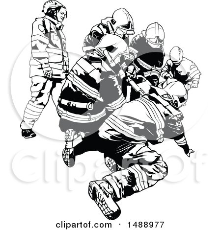 Clipart of a Black and White First Responder Team - Royalty Free Vector Illustration by dero