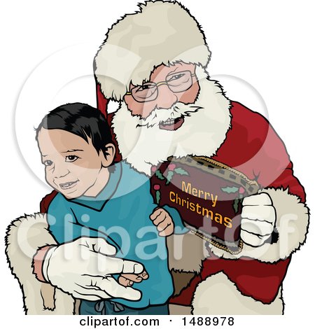 Clipart of a Kid on Santas Lap, with a Sign - Royalty Free Vector Illustration by dero