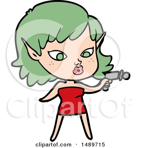 Pretty Cartoon Clipart Girl with Ray Gun by lineartestpilot
