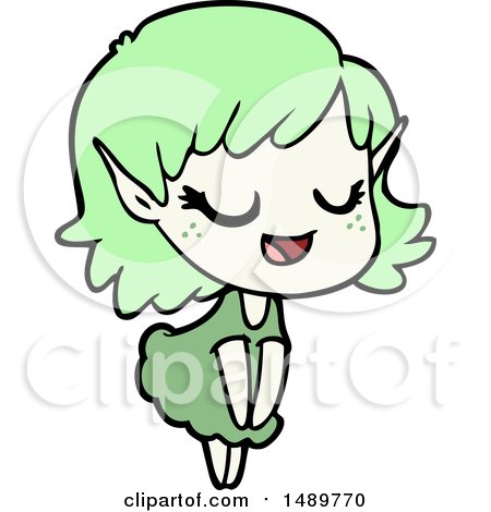 Happy Cartoon Clipart Elf Girl by lineartestpilot