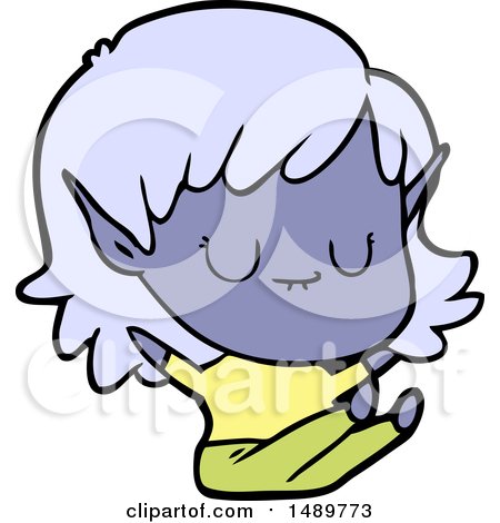 Happy Cartoon Clipart Elf Girl Sitting by lineartestpilot