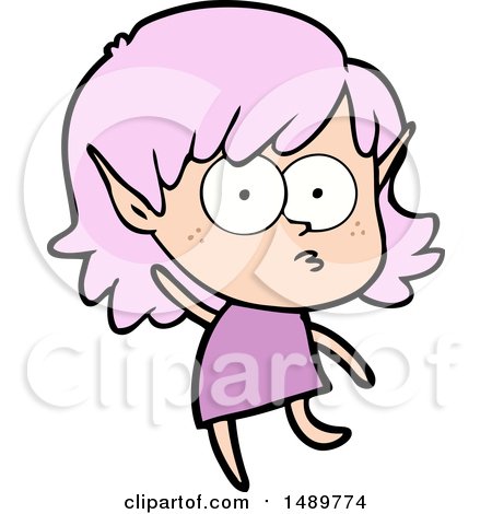 Cartoon Clipart Elf Girl Staring by lineartestpilot