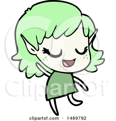 Happy Cartoon Clipart Elf Girl by lineartestpilot