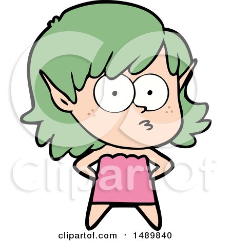Cartoon Clipart Elf Girl Staring by lineartestpilot