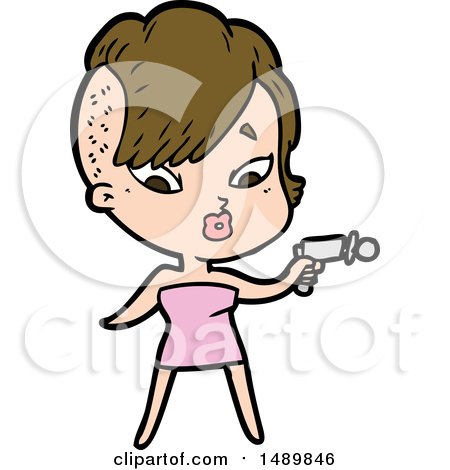 Cartoon Clipart Surprised Girl with Ray Gun by lineartestpilot