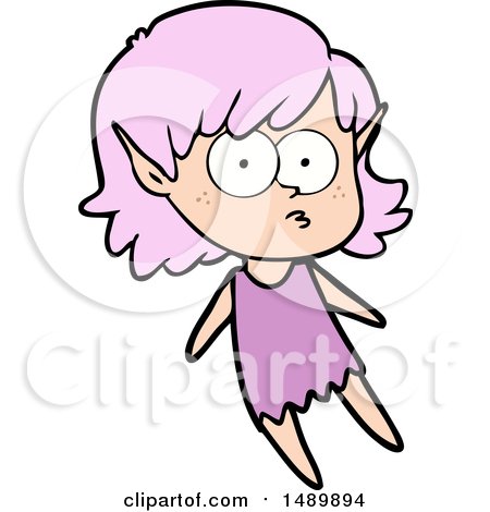 Cartoon Clipart Elf Girl Floating by lineartestpilot