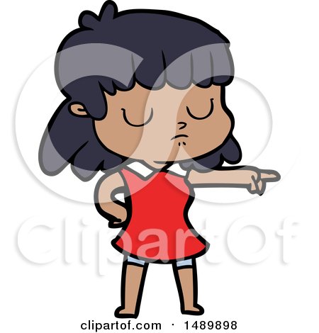 Cartoon Clipart Indifferent Woman Pointing by lineartestpilot
