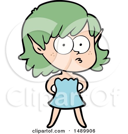 Cartoon Clipart Elf Girl in Dress by lineartestpilot