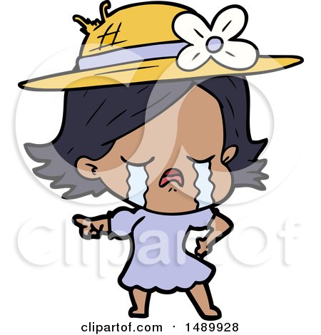 Cartoon Clipart Girl Crying and Pointing by lineartestpilot