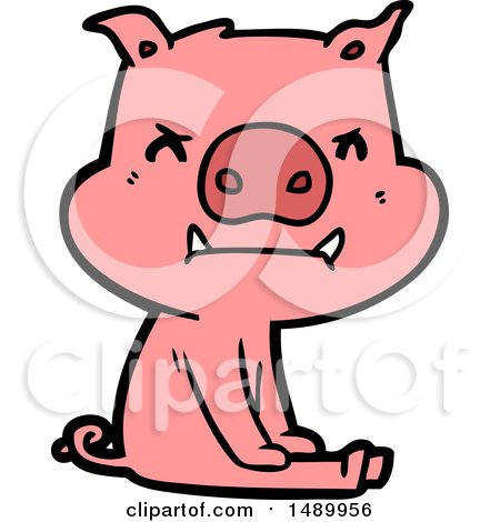 Clipart Angry Cartoon Pig Sitting by lineartestpilot