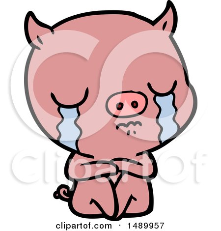 Clipart Cartoon Sitting Pig Crying by lineartestpilot
