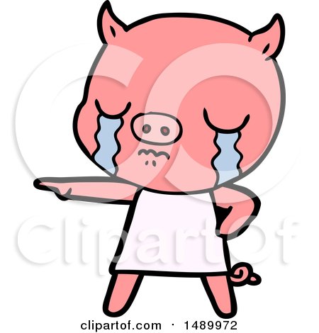 Clipart Cartoon Pig Crying Pointing by lineartestpilot