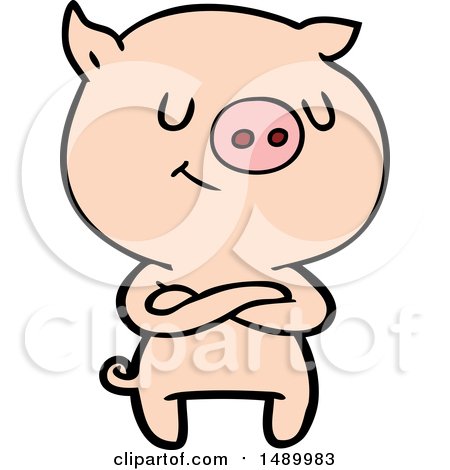 Clipart Happy Cartoon Pig with Crossed Arms by lineartestpilot