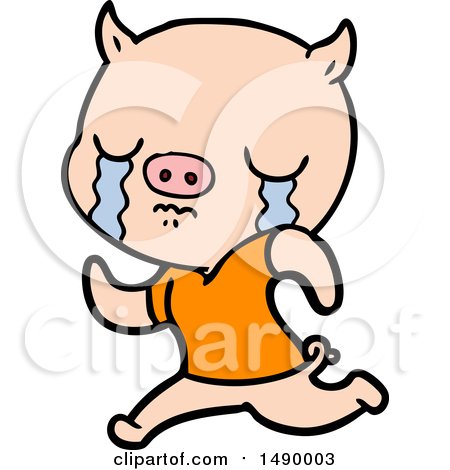 Clipart Cartoon Pig Crying Running Away by lineartestpilot