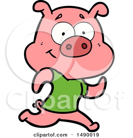 Clipart Happy Cartoon Pig Running by lineartestpilot