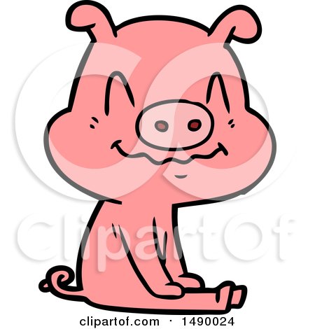 Clipart Nervous Cartoon Pig Sitting by lineartestpilot