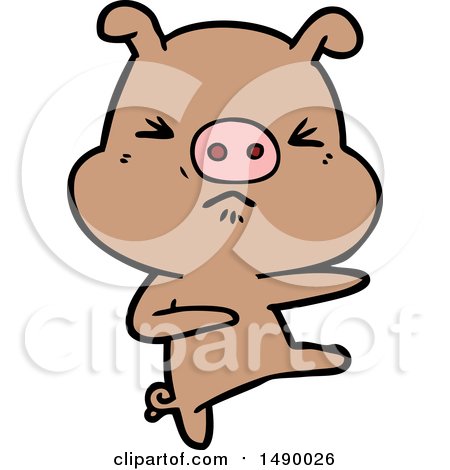 Clipart Cartoon Angry Pig Kicking out by lineartestpilot
