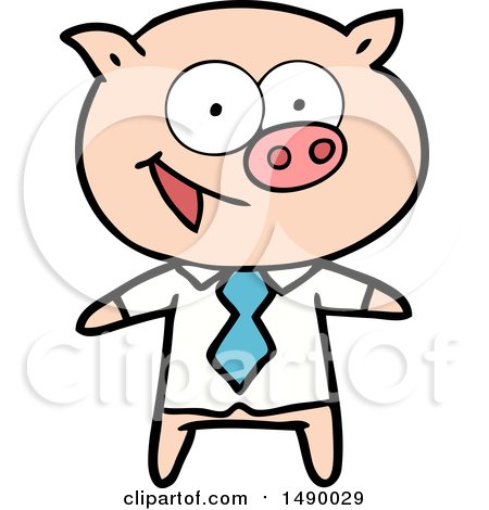 Clipart Cheerful Pig in Office Clothes by lineartestpilot