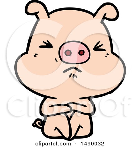Clipart Cartoon Angry Pig Sat Waiting by lineartestpilot