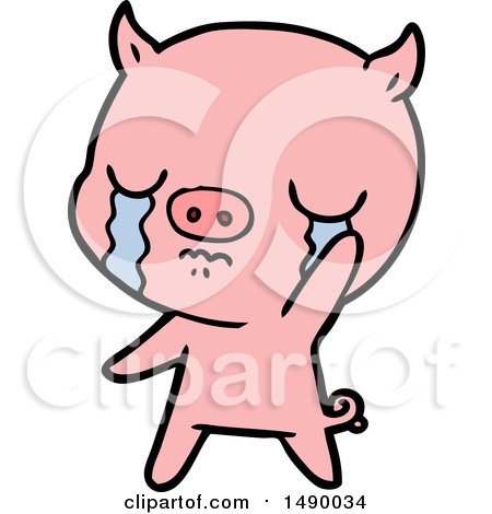 Clipart Cartoon Pig Crying Waving Goodbye by lineartestpilot