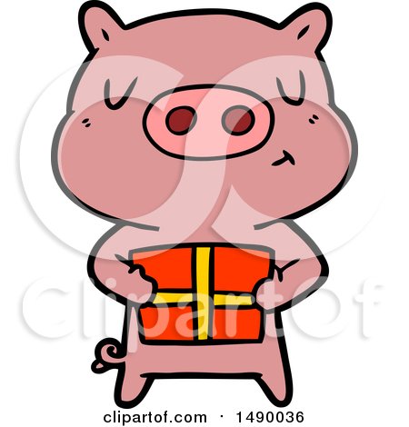 Clipart Cartoon Christmas Pig by lineartestpilot