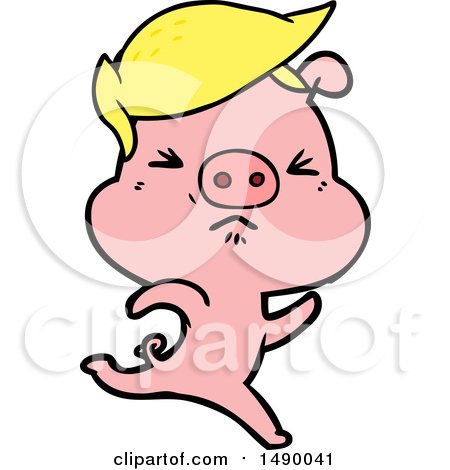 Clipart Cartoon Annoyed Pig Running by lineartestpilot