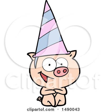 Clipart Cheerful Sitting Pig Cartoon by lineartestpilot
