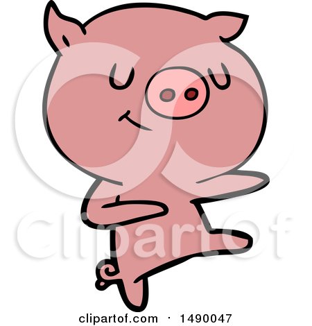 Clipart Happy Cartoon Pig Dancing by lineartestpilot