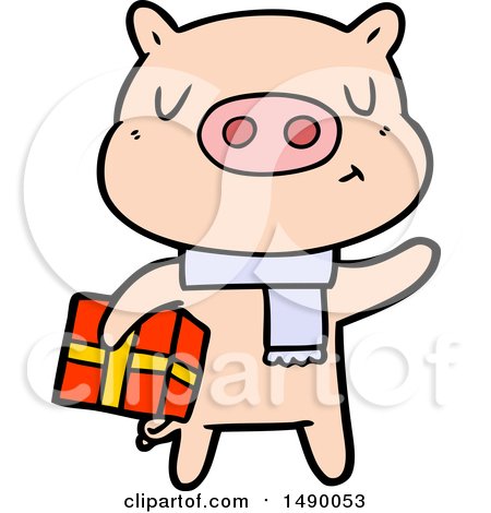 Clipart Cartoon Christmas Pig by lineartestpilot