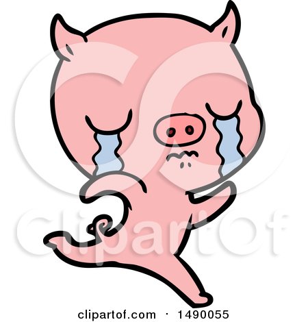 Clipart Cartoon Running Pig Crying by lineartestpilot