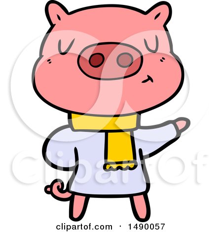 Clipart Cartoon Content Pig in Winter Attire by lineartestpilot