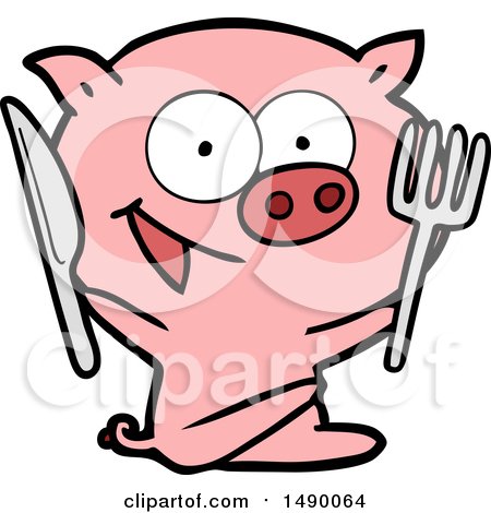Clipart Cheerful Sitting Pig Cartoon by lineartestpilot