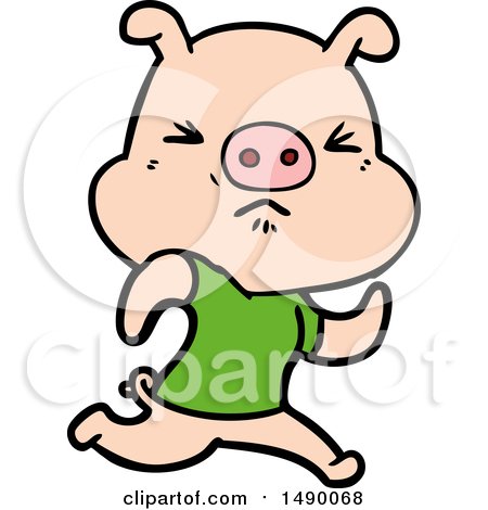 Clipart Cartoon Angry Pig Wearing Tee Shirt by lineartestpilot