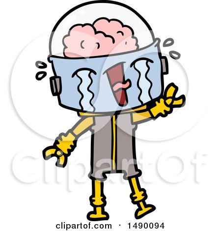 Clipart Cartoon Crying Robot Waving by lineartestpilot