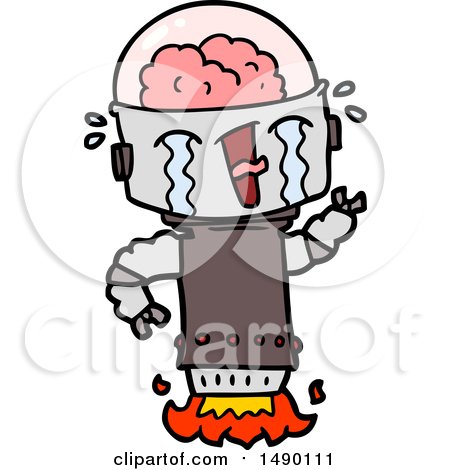 Clipart Cartoon Crying Robot Flying by lineartestpilot