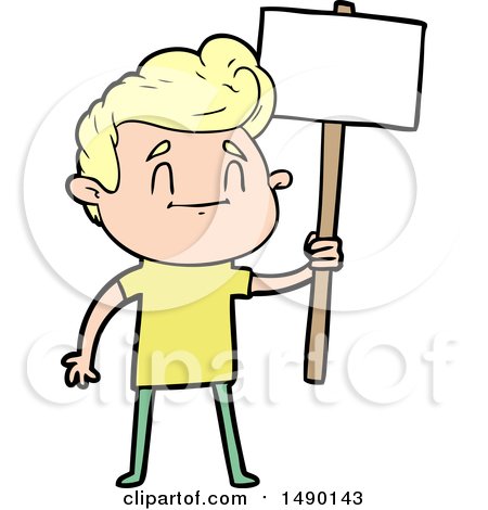Clipart Happy Cartoon Man with Sign by lineartestpilot