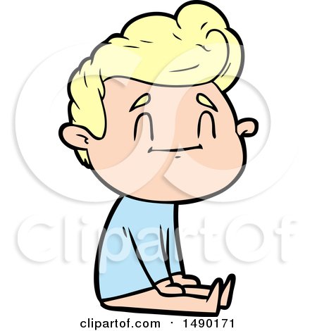 Clipart Happy Cartoon Man Sitting on Floor by lineartestpilot