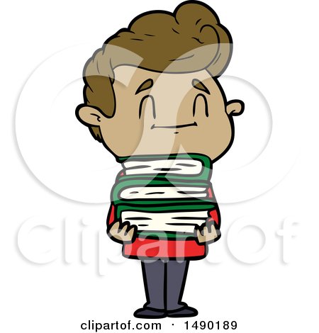 Clipart Happy Cartoon Man with Stack of New Books by lineartestpilot