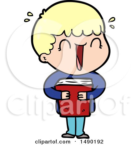 Clipart Laughing Cartoon Man Holding Book by lineartestpilot